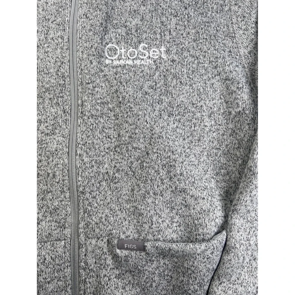 FIGS Fleece Jacket Mens XL Gray Full Zip Heathered OtoSet Embroidered Mock Neck - Picture 2 of 6
